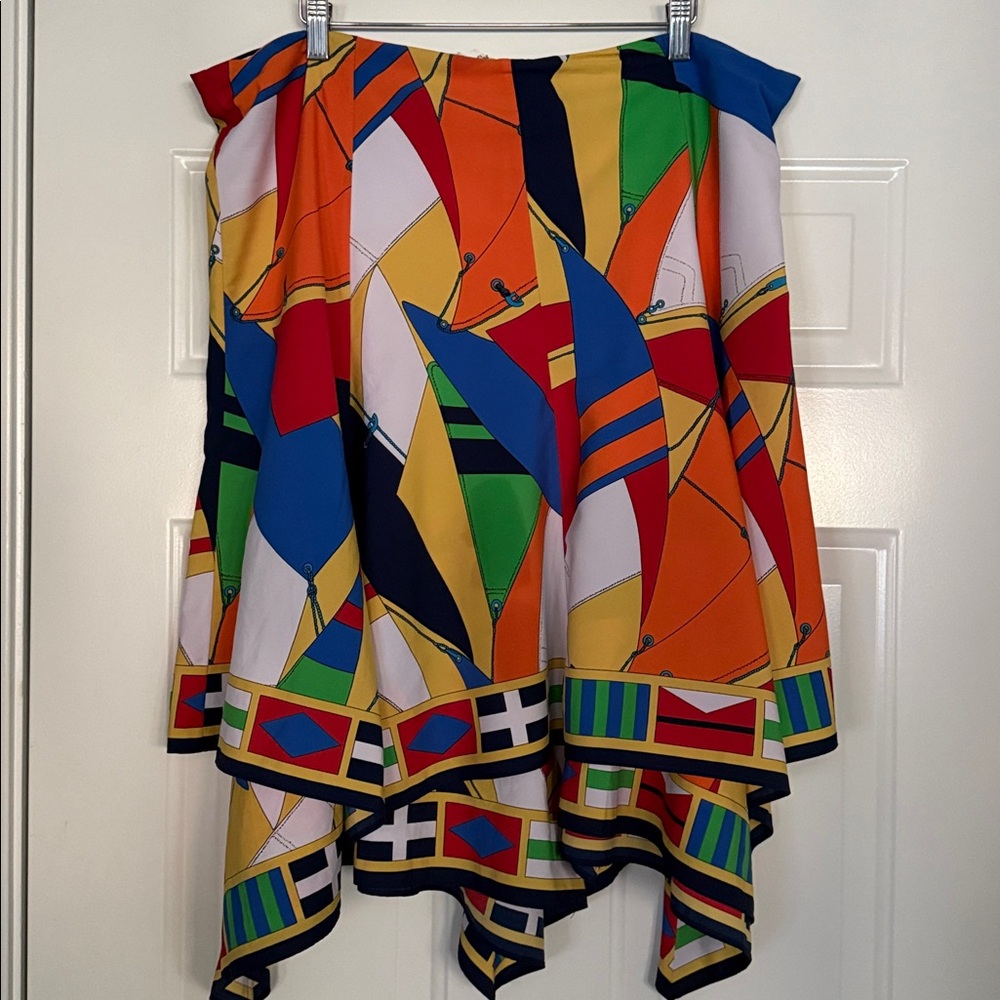 Lauren Ralph Lauren Nautical Sail Theme Handkerchief Hem Midi Skirt Sz 16